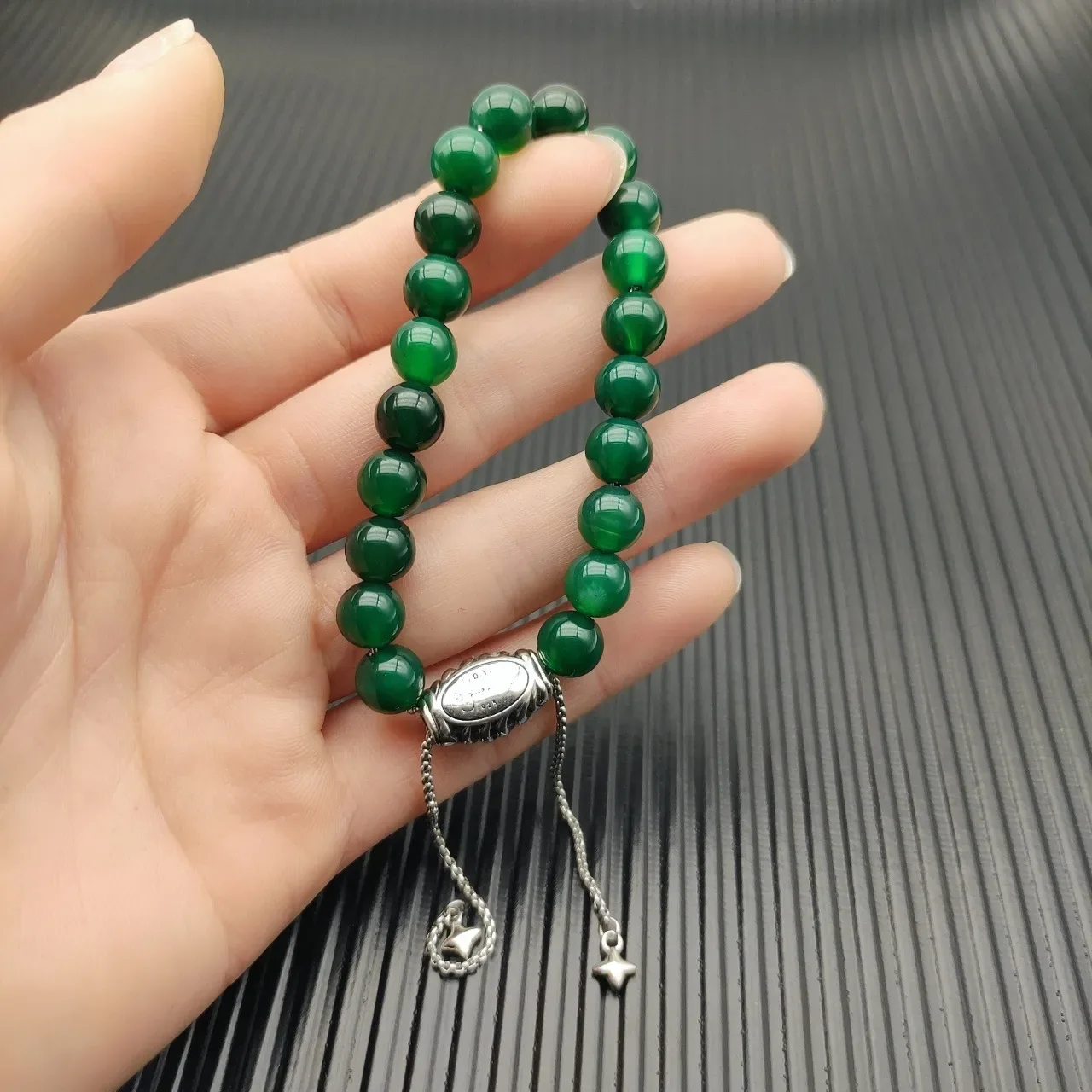 Green Silver Stone Beads Barrel Clasp Bracelet 5