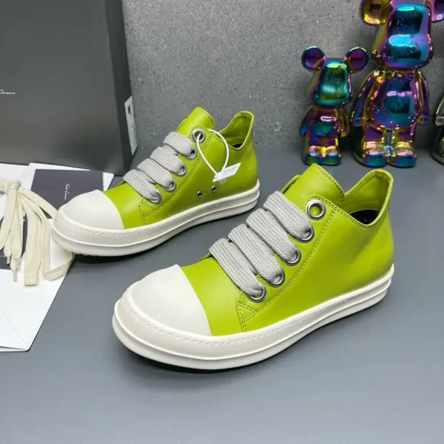 Green White Low-Top Leather Upper Sneakers 2