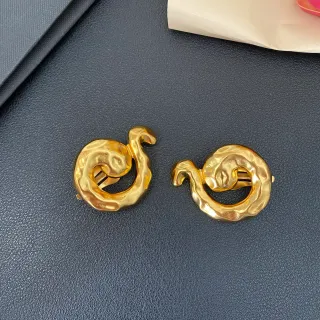 Hammered Gold Swirl Sculptural Clip Earrings