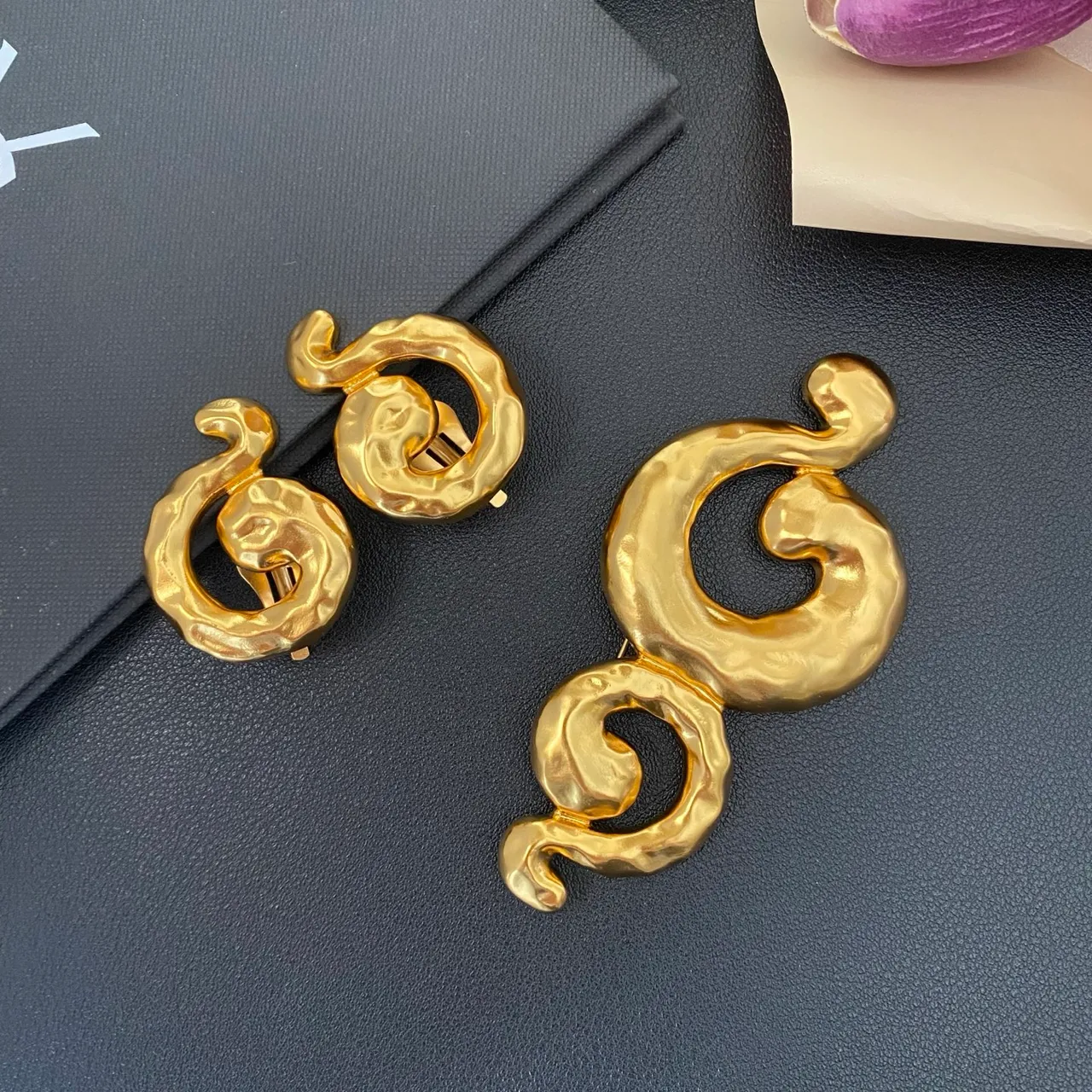 Hammered Gold Swirl Sculptural Clip Earrings 2