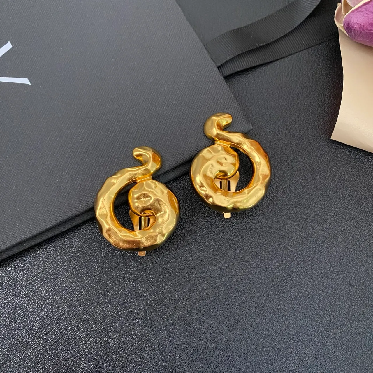 Hammered Gold Swirl Sculptural Clip Earrings 3