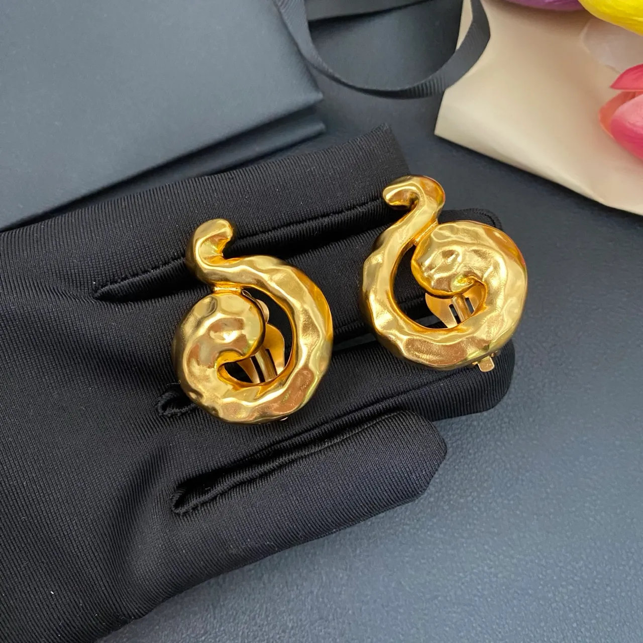 Hammered Gold Swirl Sculptural Clip Earrings 5