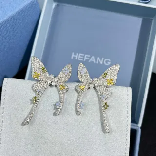 HEFANG Butterfly Pavé Crystal Multicolor Floral Earrings
