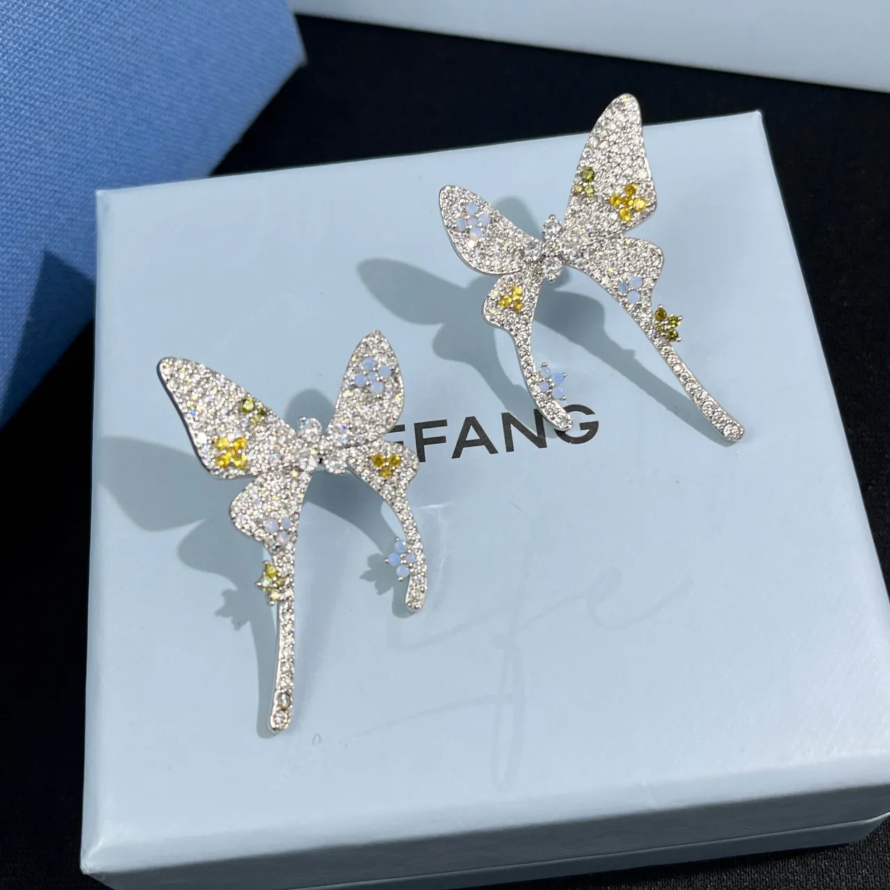 HEFANG Butterfly Pavé Crystal Multicolor Floral Earrings 4
