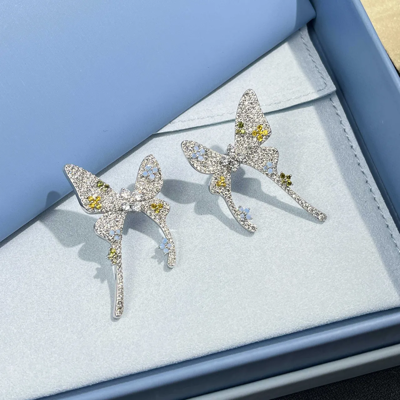 HEFANG Butterfly Pavé Crystal Multicolor Floral Earrings 8