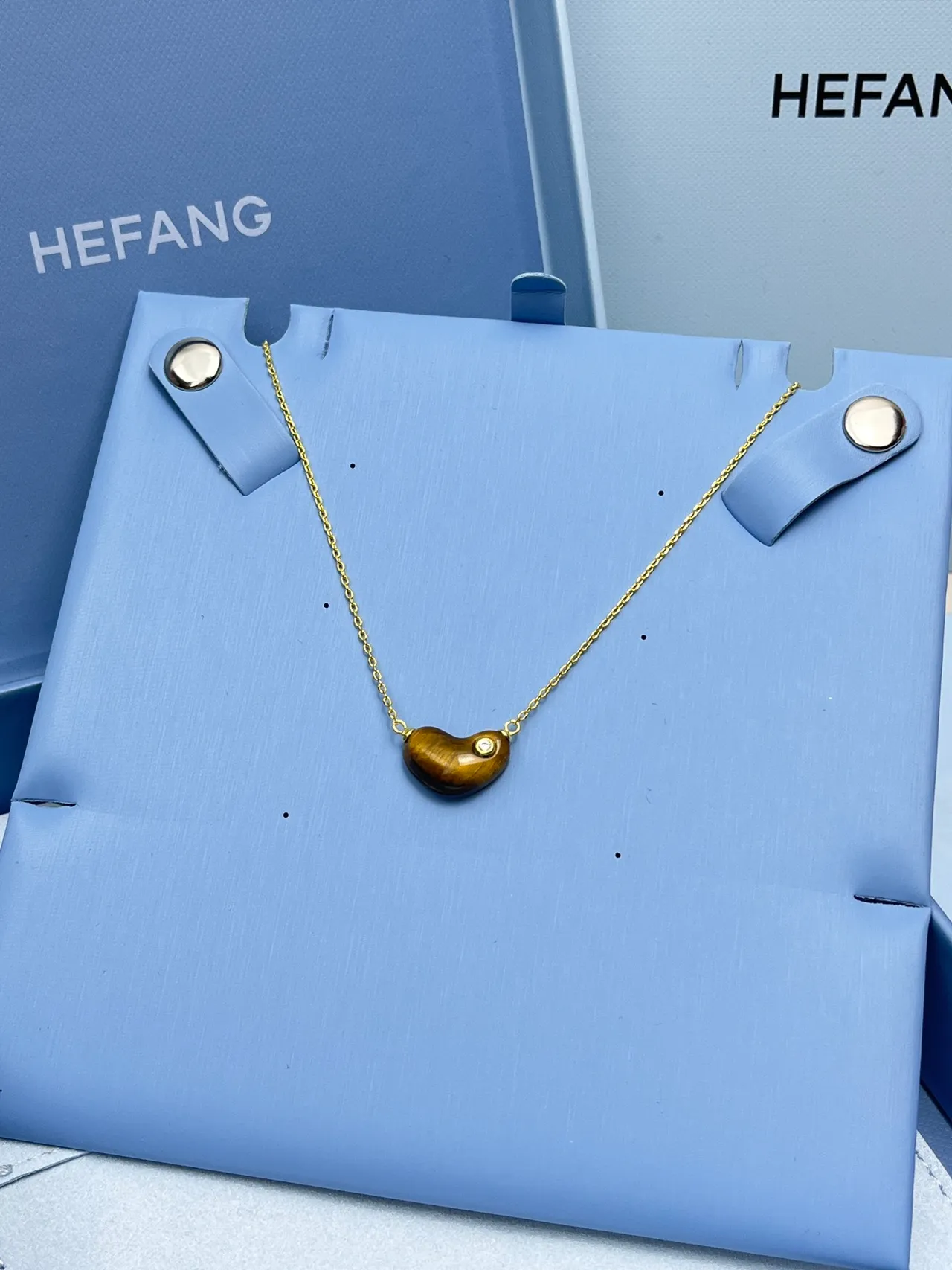 HEFANG Heart-Shaped Tiger's Eye Pendant Necklace 7