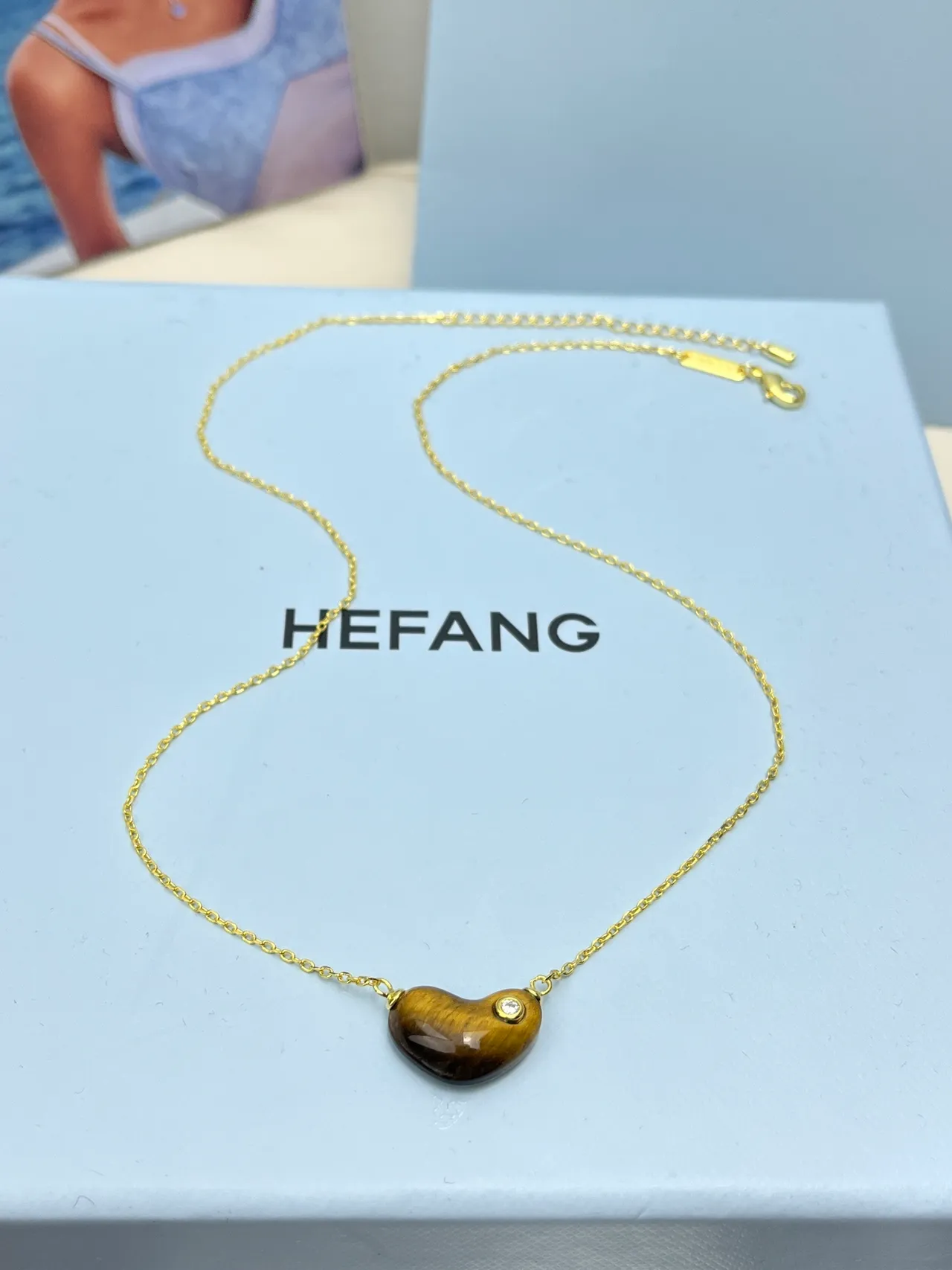 HEFANG Heart-Shaped Tiger's Eye Pendant Necklace 8