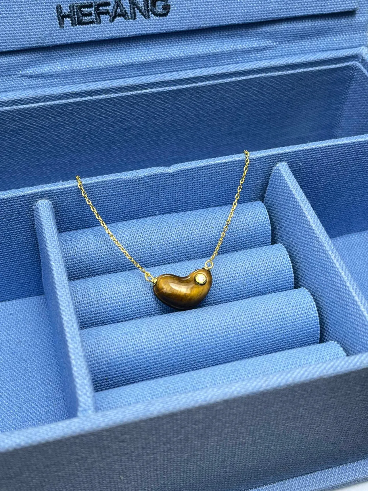 HEFANG Heart-Shaped Tiger's Eye Pendant Necklace 9