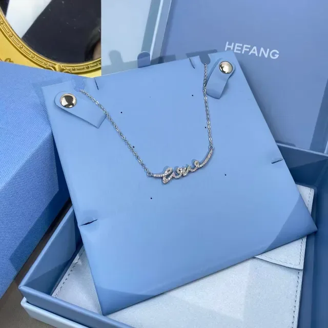 HEFANG Love Script Silver White Pavé-Set Cursive Fine Link Chain Necklace 5