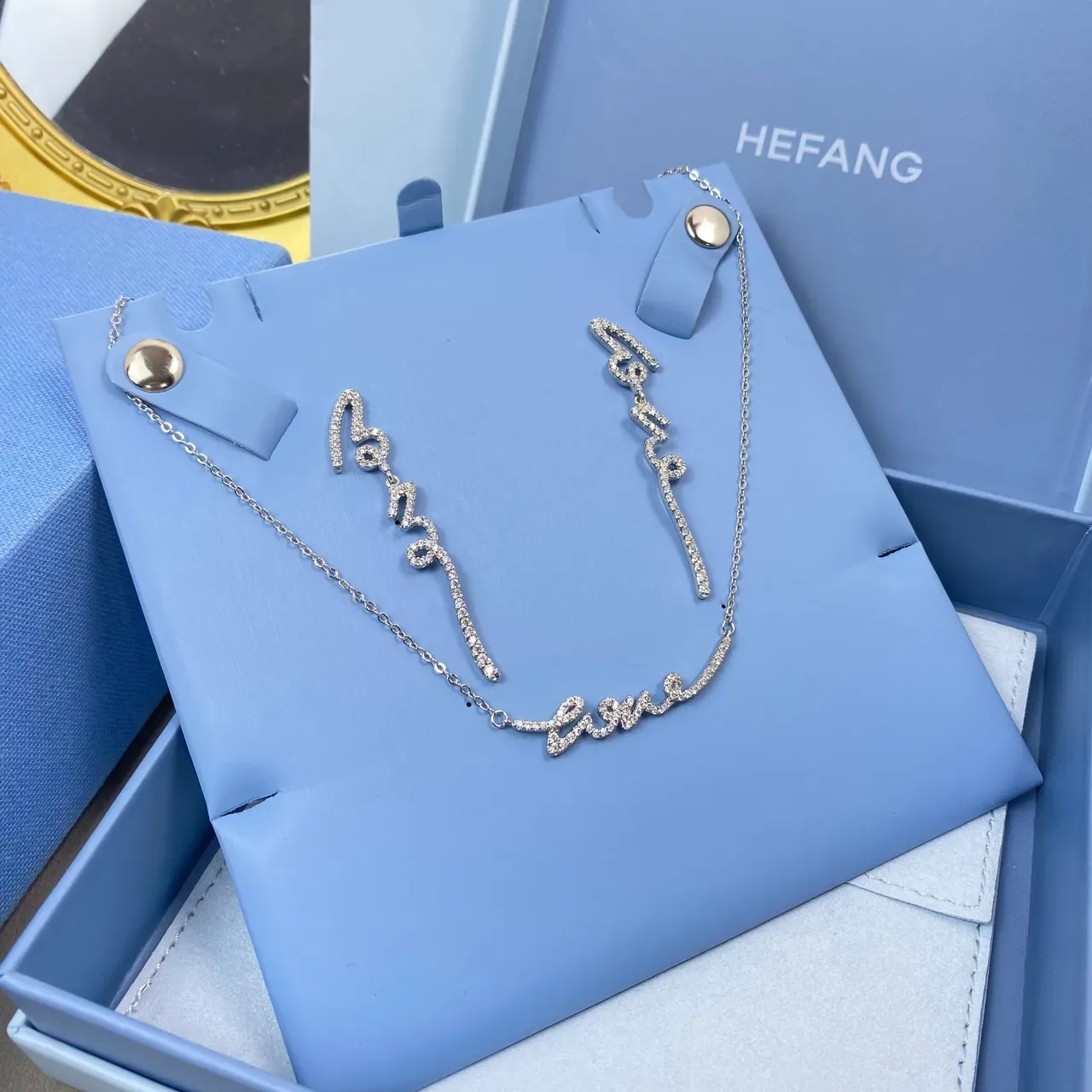 HEFANG Love Script Silver White Pavé-Set Cursive Fine Link Chain Necklace 7