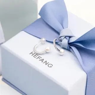 HEFANG Pearl-Ended Pavé C-Shaped Ear Cuffs Earrings