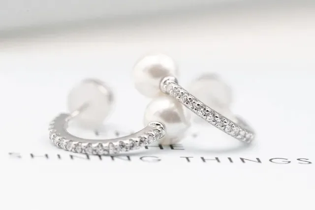HEFANG Pearl-Ended Pavé C-Shaped Ear Cuffs Earrings 4
