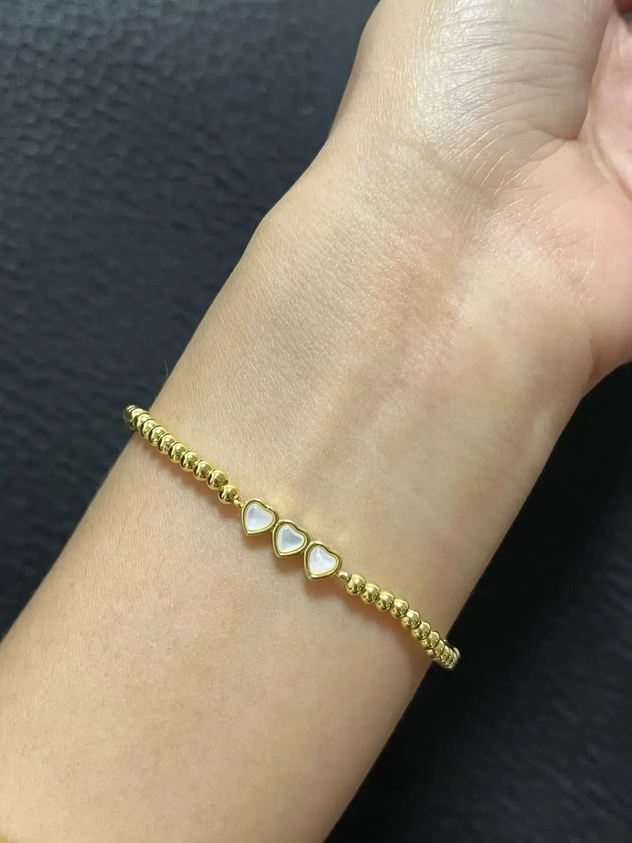 HEFANG Silver Gold Beaded Chain Heart-Shaped Stone Accents Bracelet 6