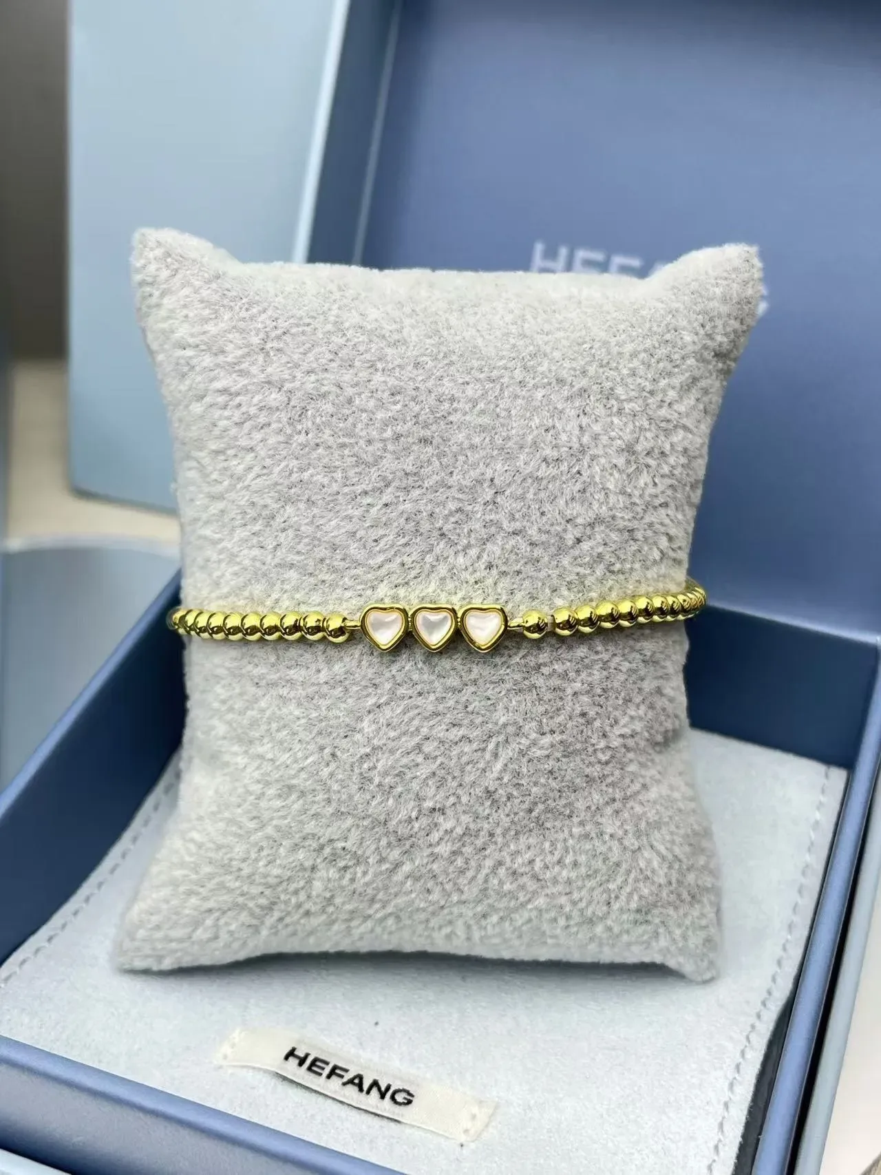 HEFANG Silver Gold Beaded Chain Heart-Shaped Stone Accents Bracelet 8