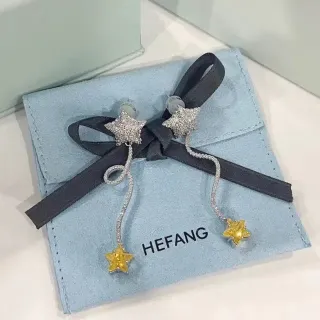 HEFANG Silver Yellow Star-Shaped Pavé-Set Earrings