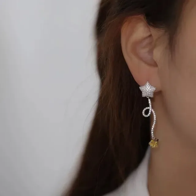 HEFANG Silver Yellow Star-Shaped Pavé-Set Earrings 2