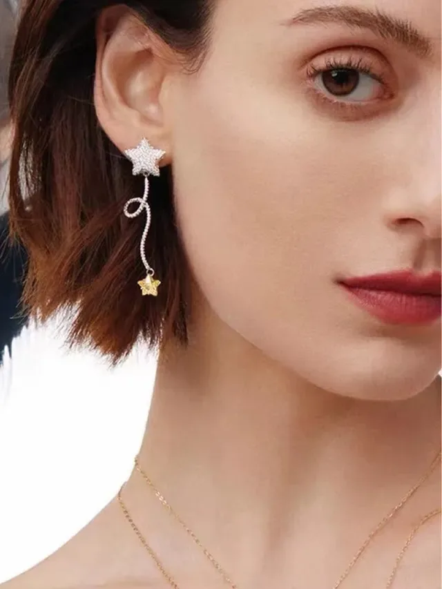 HEFANG Silver Yellow Star-Shaped Pavé-Set Earrings 3