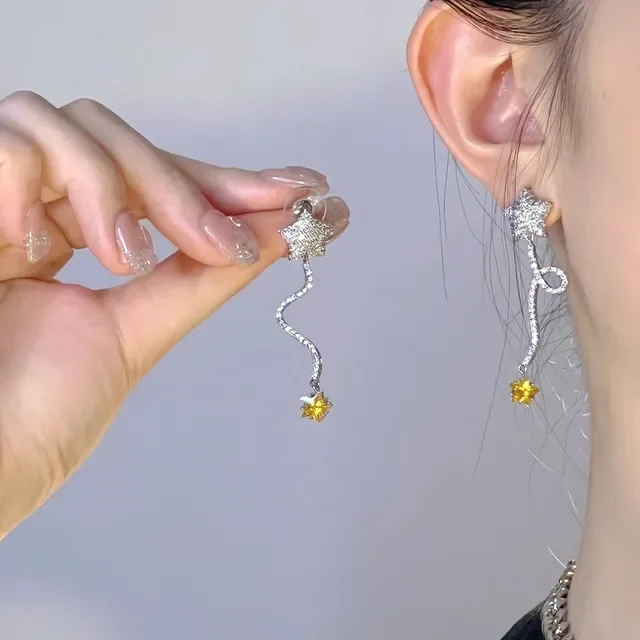 HEFANG Silver Yellow Star-Shaped Pavé-Set Earrings 4