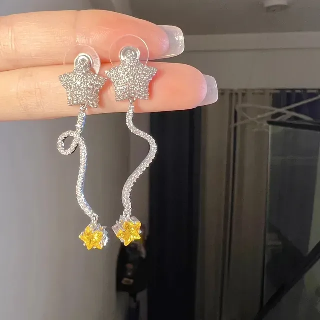 HEFANG Silver Yellow Star-Shaped Pavé-Set Earrings 5