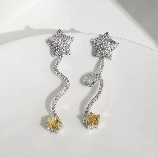 HEFANG Silver Yellow Star-Shaped Pavé-Set Earrings 6