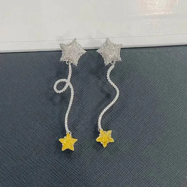 HEFANG Silver Yellow Star-Shaped Pavé-Set Earrings 7
