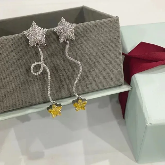 HEFANG Silver Yellow Star-Shaped Pavé-Set Earrings 8