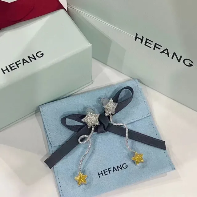 HEFANG Silver Yellow Star-Shaped Pavé-Set Earrings 9