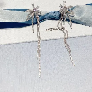 HEFANG Starburst Crystal Tassel Earrings