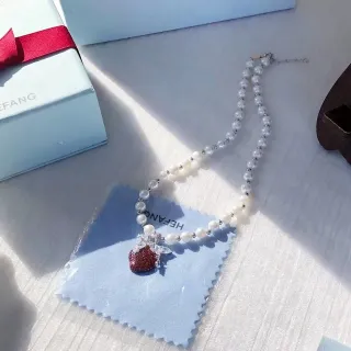 HEFANG Collier Fraise Pavé Perles Rouges