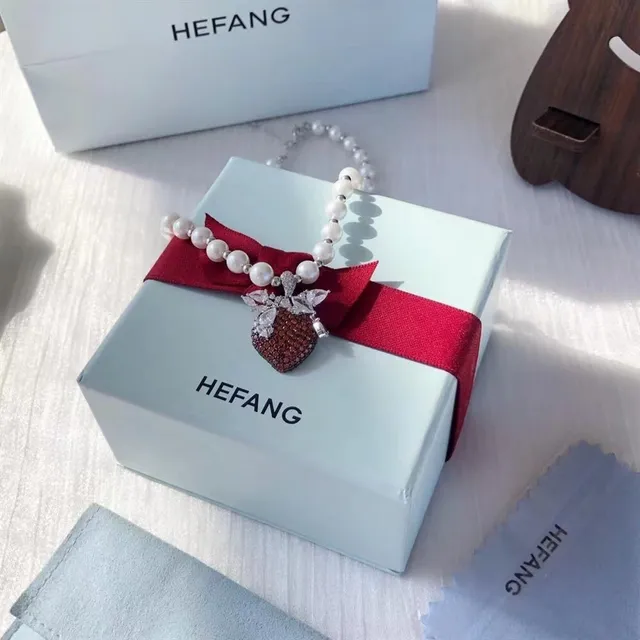 HEFANG Strawberry Pavé Red Pearl Necklace 4