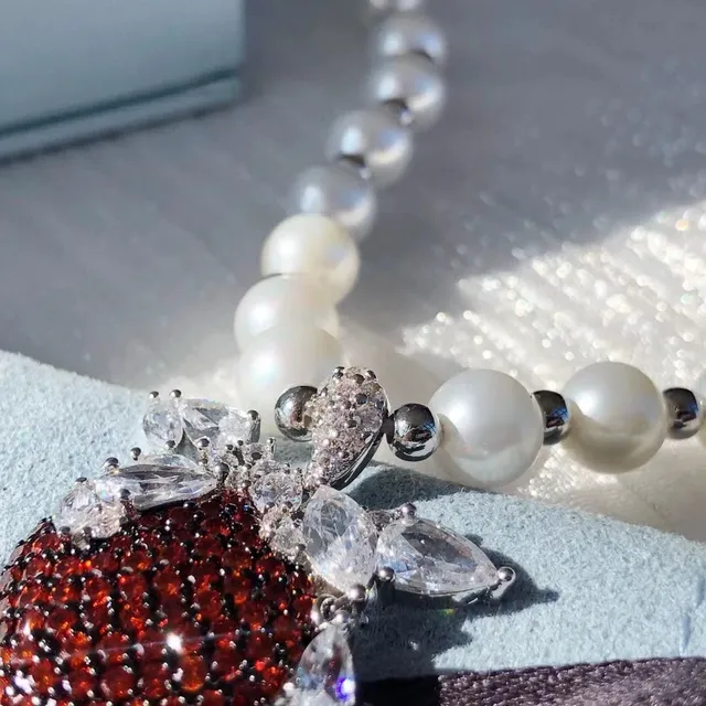 HEFANG Strawberry Pavé Red Pearl Necklace 5
