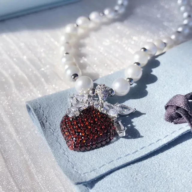 HEFANG Strawberry Pavé Red Pearl Necklace 6