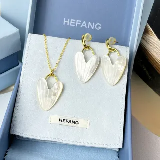 HEFANG White Gold Heart-Shaped Mother-of-Pearl Earrings