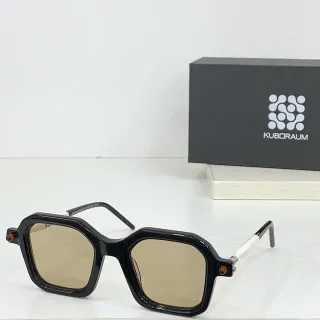 KUBORAUM Black Beige Octagonal Geometric Frame Glossy Acetate Front Sunglasses