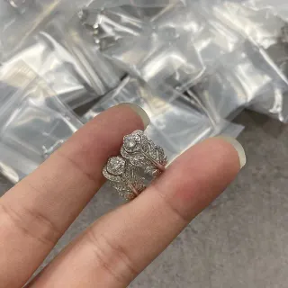 Leaf-Motif Pavé-Set Two-Tone Stackable Ring