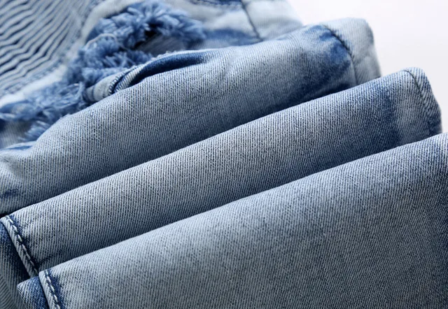 হালকা ধোয়া distressed Moto-Panel জিন্স 6