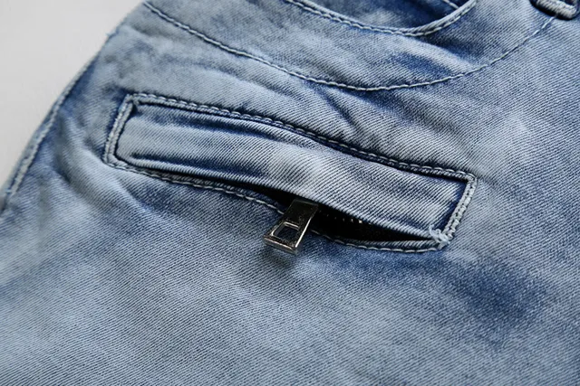 হালকা ধোয়া distressed Moto-Panel জিন্স 10