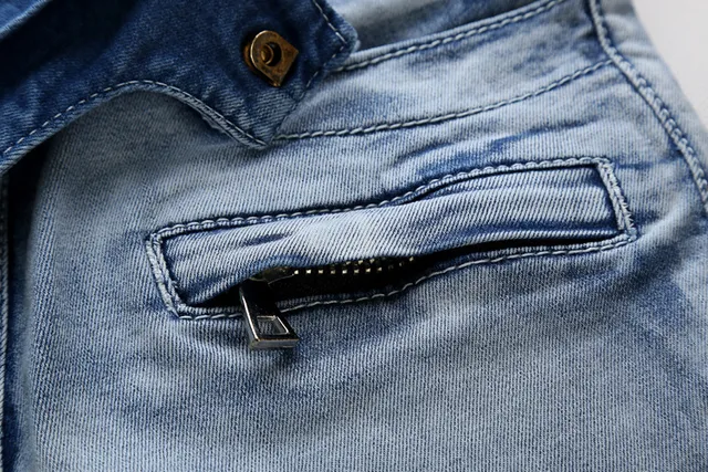 হালকা ধোয়া distressed Moto-Panel জিন্স 11