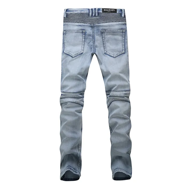 হালকা ধোয়া distressed Moto-Panel জিন্স 19