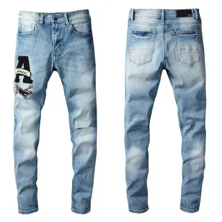 Light-Wash Distressed Slim-Fit Embroidered Patch Jeans