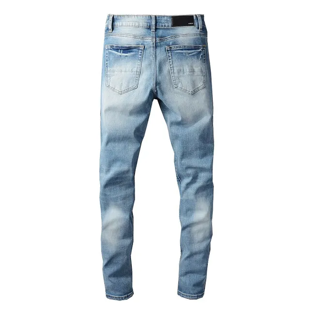 Jeans de lavage clair dégradé slim fit patch brodé 7
