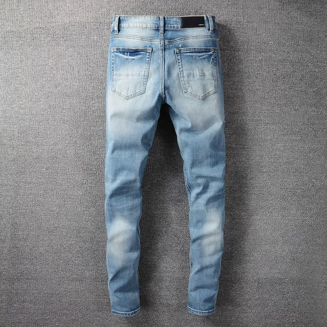 Jeans de lavage clair dégradé slim fit patch brodé 8