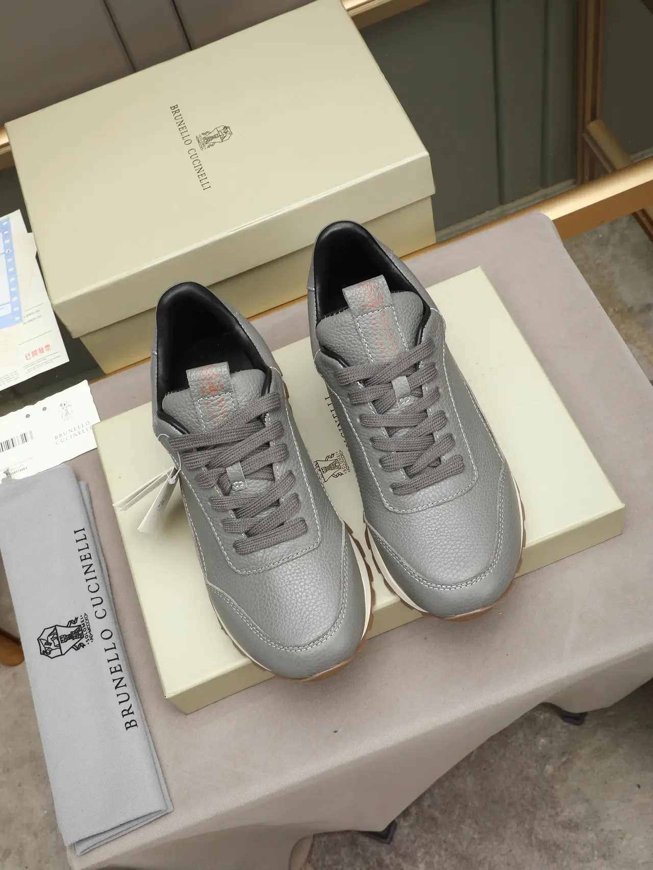 Lo Cucinelli Gray Pebbled Leather Lifestyle Sneaker 2