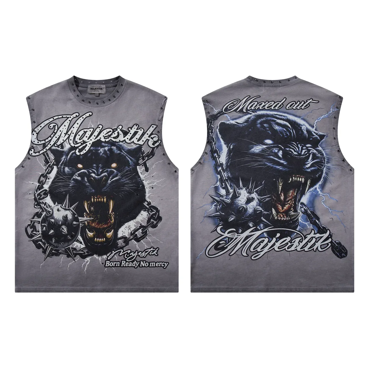 Majestik Graphic Panther Studded Vest Top 2