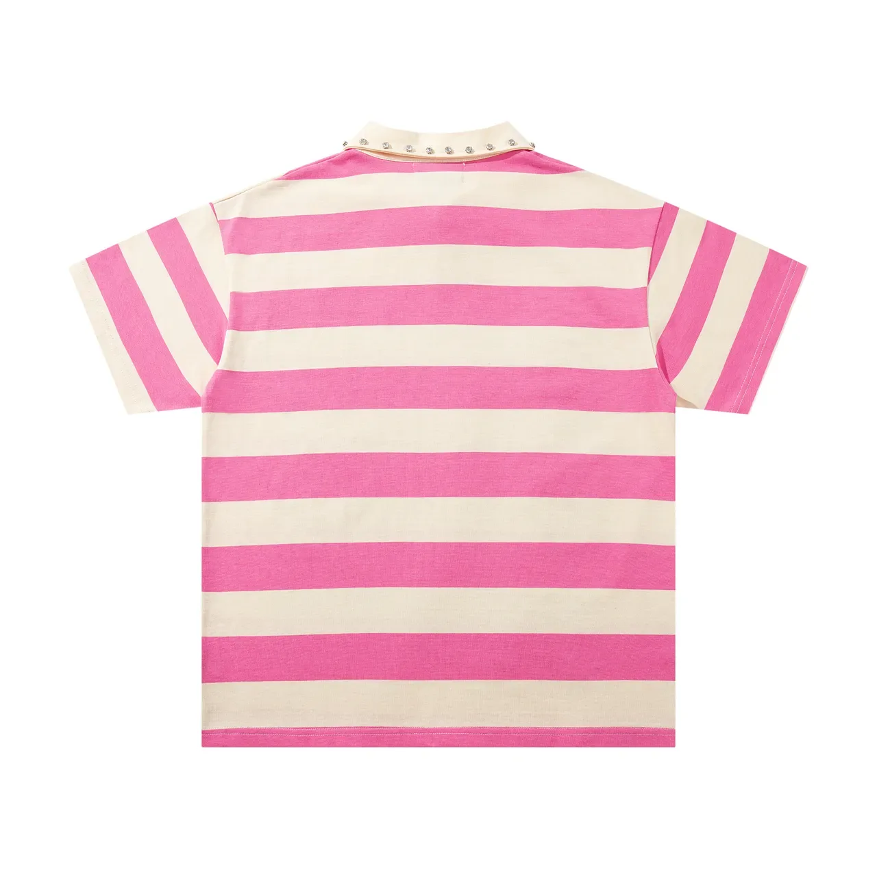 MAJESTIK Pink Beige Striped Studded Collar Polo Shirt 3