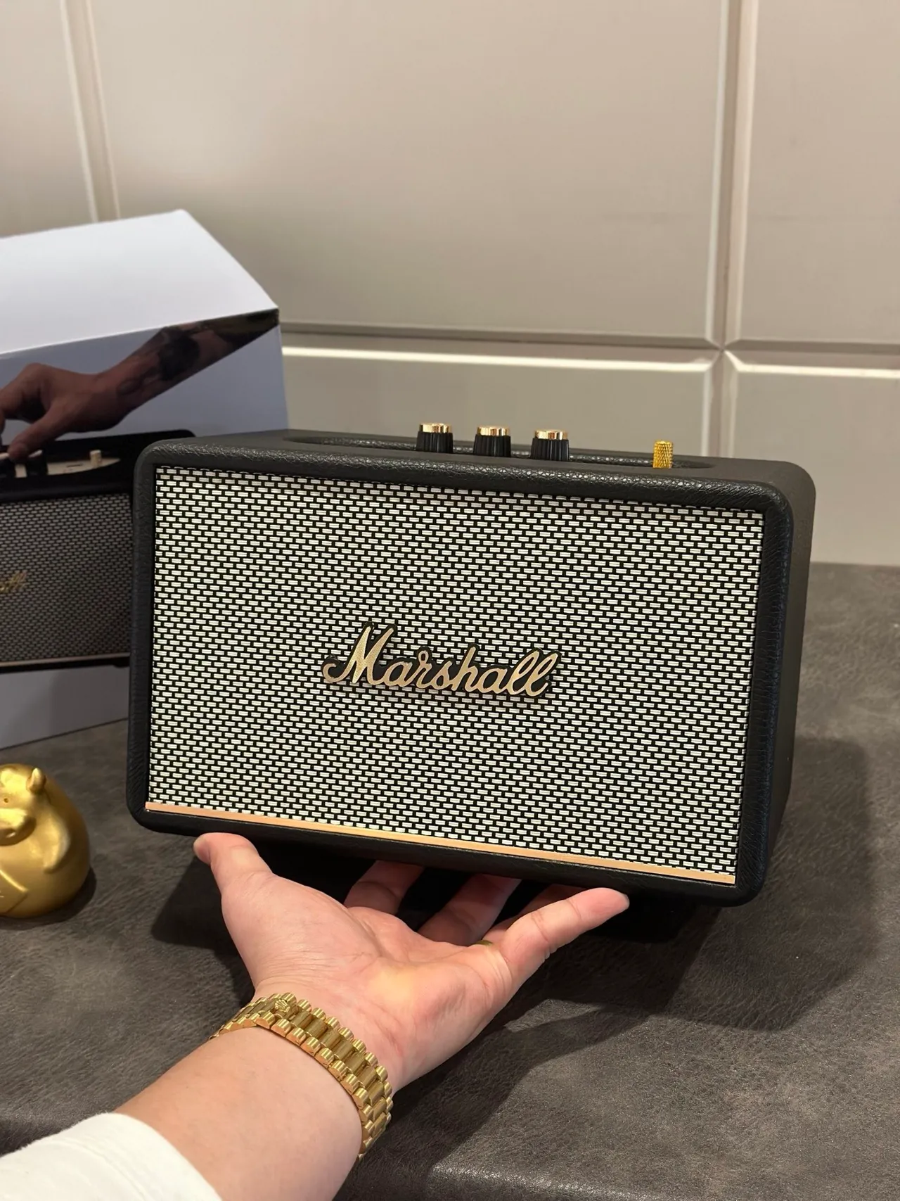 Marshall Black Gold Rectangular Textured Casing Portable Speaker 5