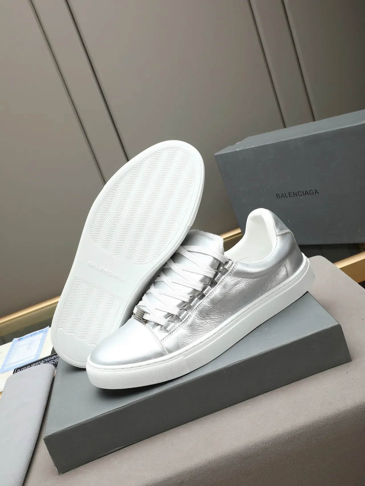 Metallic Silver Low-Top Lace-Up Sneaker 4