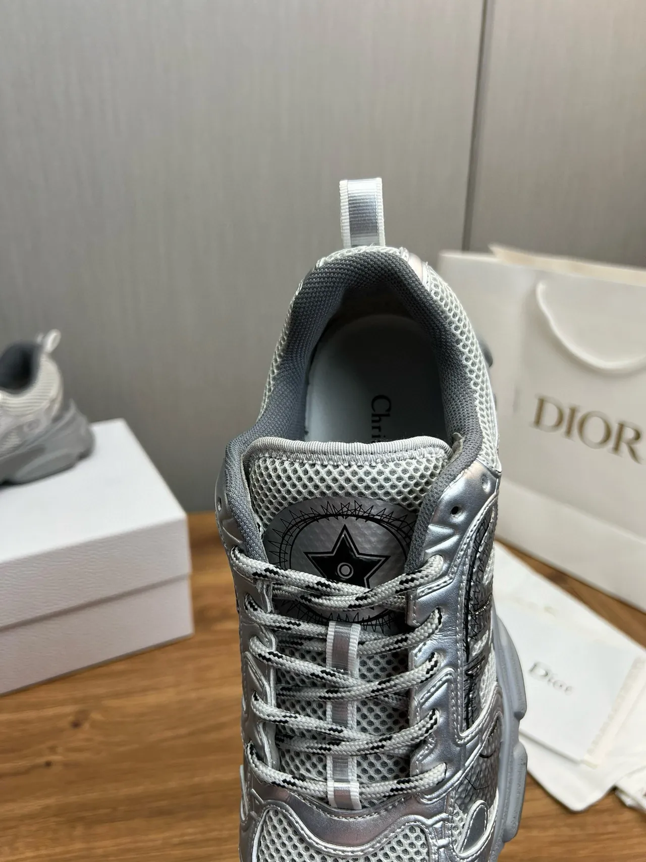 Metallic Silver Mesh and Synthetic Chunky Sneakers 7