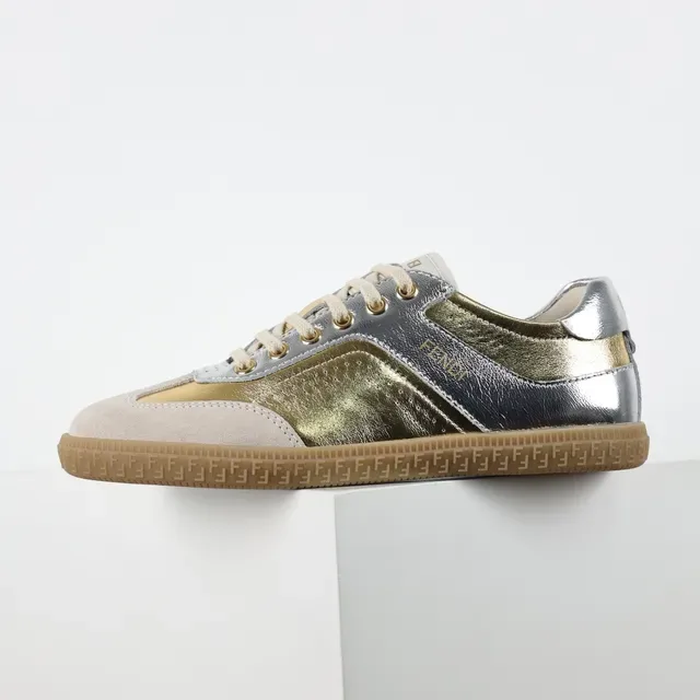 Metallic Two-Tone Suede and Leather Low-Top Lifestyle Sneakers 9