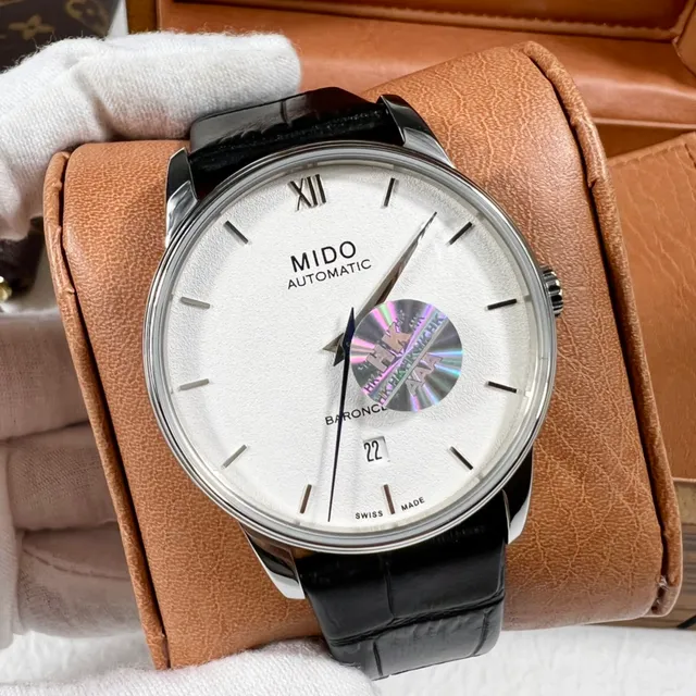 Mido Baroncelli Cadran Branco Pulseira de Alligator Preta Relógio Mecânico 2